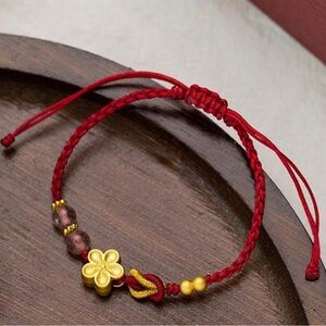 Handmade Red Rope Braided Strawberry Crystal Peach Blossom Lucky Bracelet